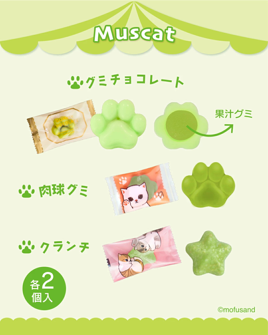 【預訂】【情人節限定】ぷにゅっと ころっと MOFUSAND - 貓貓麝香葡萄鐡盒
