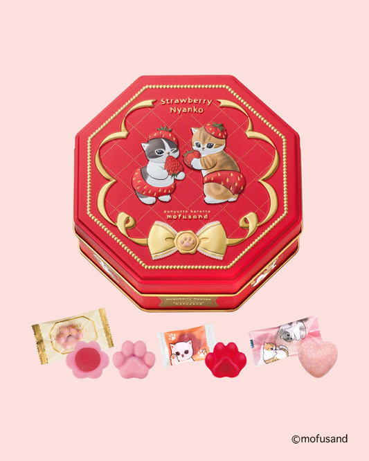 【預訂】【情人節限定】ぷにゅっと ころっと MOFUSAND - 貓貓士多啤梨鐡盒