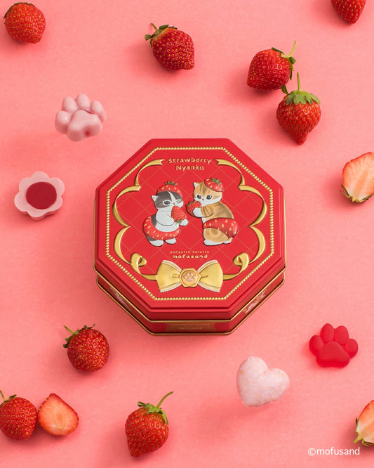【預訂】【情人節限定】ぷにゅっと ころっと MOFUSAND - 貓貓士多啤梨鐡盒