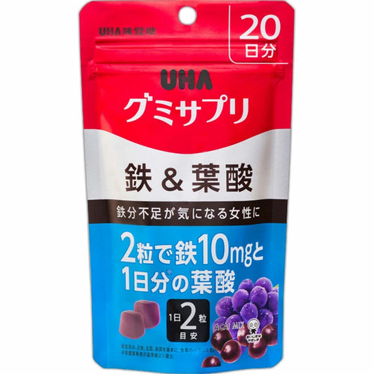 【現貨】 UHA味覚糖 - 鐵分 & 葉酸 軟糖補充劑 20日分(40粒)