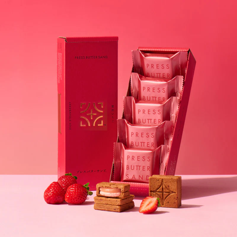 【預訂】PRESS BUTTER SAND - RICH STRAWBERRY 濃郁士多啤梨味 5件裝